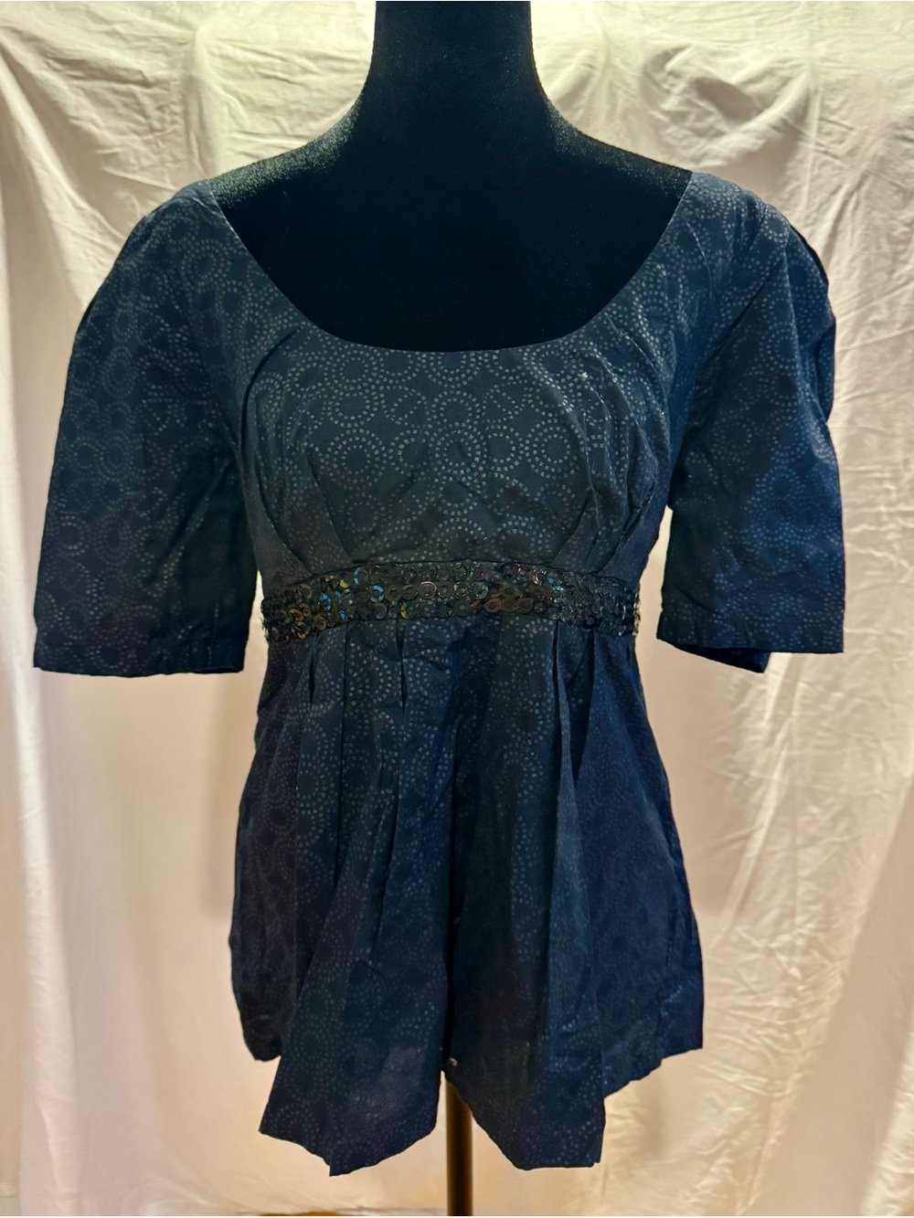 Vintage French Connection Navy Scoop Neck Embellished Empire Blouse